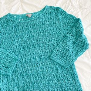 Chicos Teal 3/4 Length Crochet Top